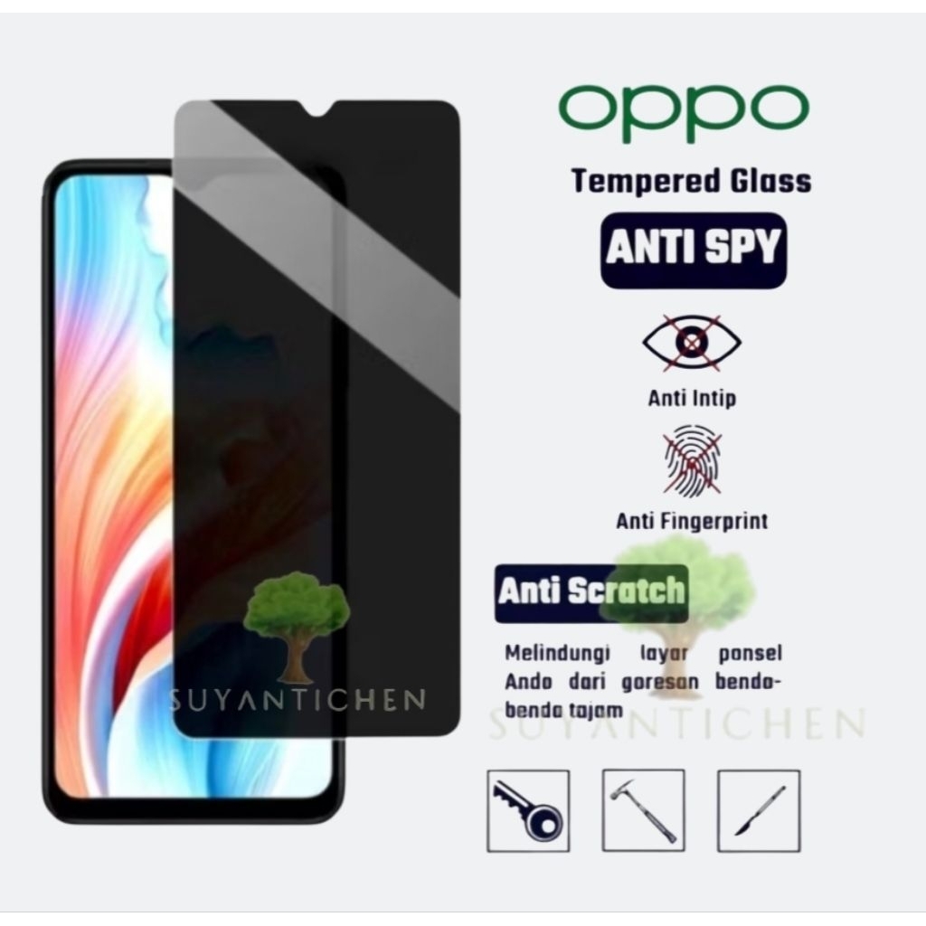 Tempered Glass Anti Spy Oppo F1 F1f F1fw F1s F5 F7 F9 Pro F11 Pro F15 F17 Pro F19 Pro Plus R15 R15x 