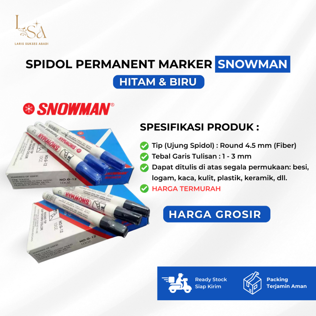 

Spidol Snowman Permanent Marker G-12 warna Hitam & biru