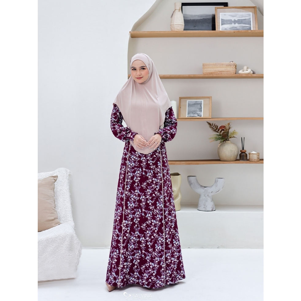 Salvina Hijab | Homedress Naima | Gamis Rayon Premiun Motif Bunga List | Nyaman Bumil Busui Friendly
