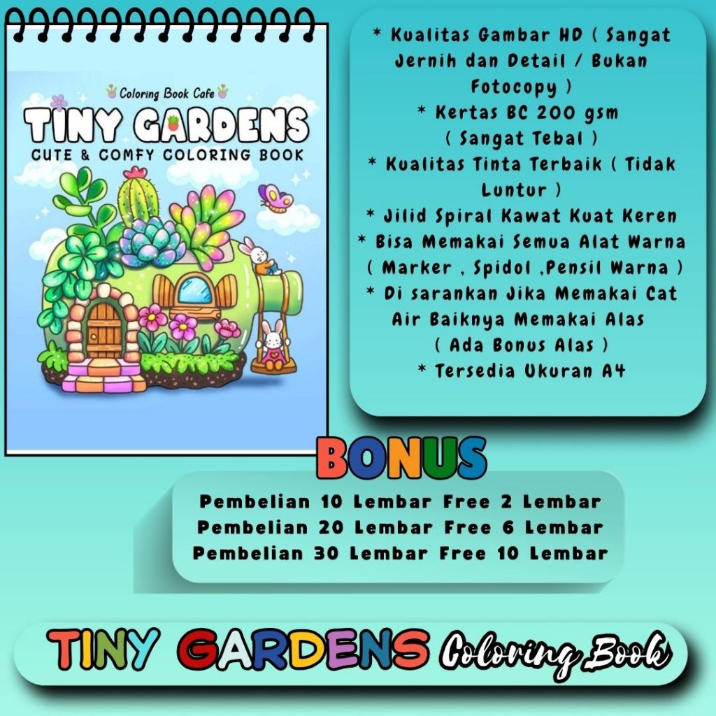 

TINY GARDEN Cute And Comfy Coloring Book Buku Mewarnai Untuk Anak SD Remaja Dewasa Gambar HD Jelas Jernih Kertas 200 gsm Tebal