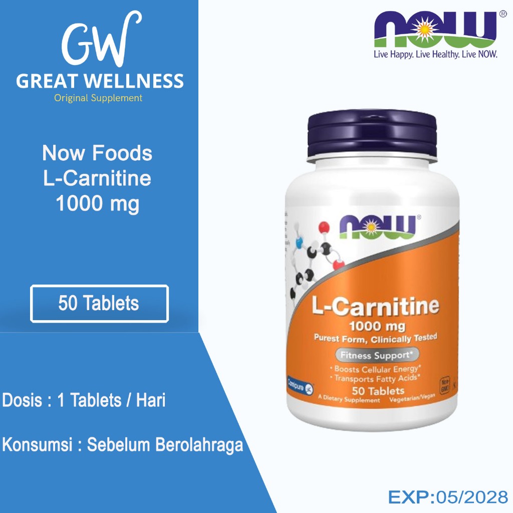 (BISA COD) Now Food L Carnitine 1000 mg 50tab Sup Fitness Olahraga ORI USA