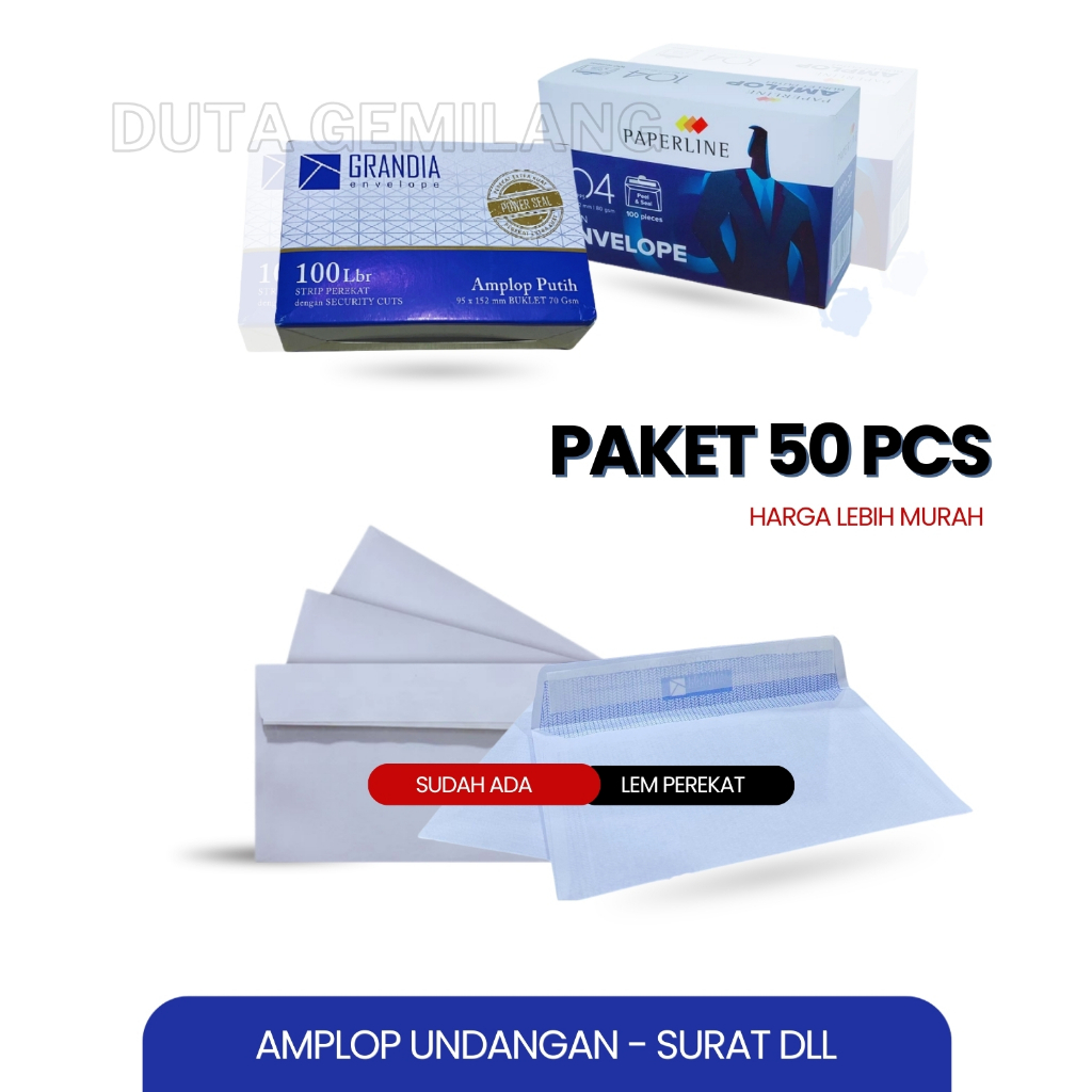 

Amplop Putih + Lem Perekat / Amplop 104 Pps / Amplop Surat Serbaguna / Cod / Duta Gemilang
