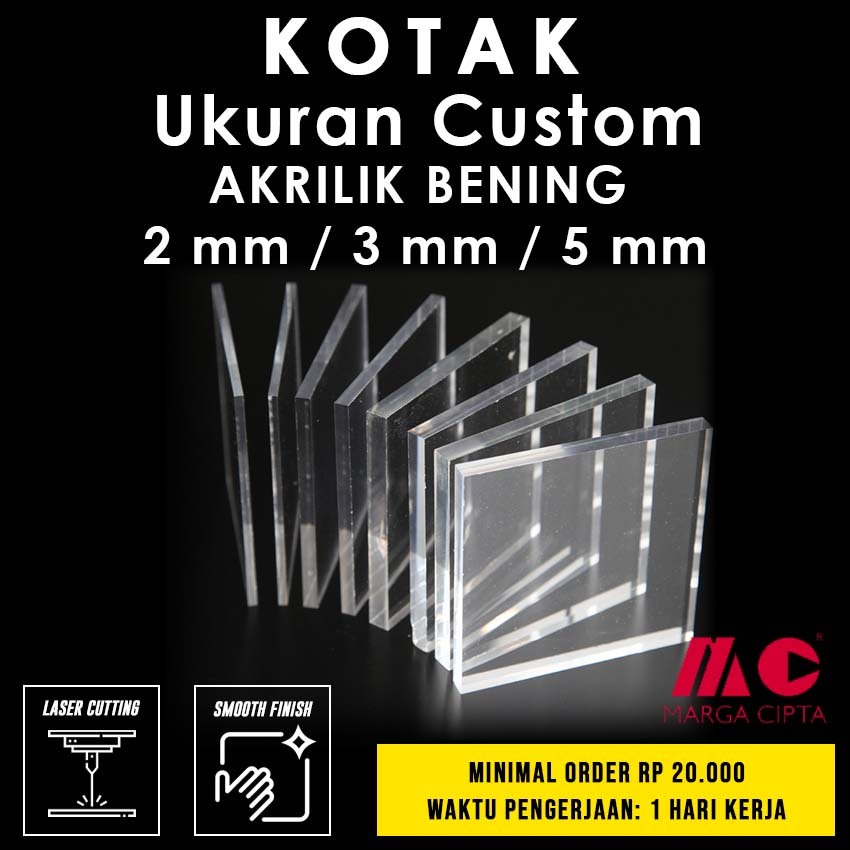 

Kotak ukuran Custom - 5 cm / 5 x 10 cm / Akrilik Bening 2 mm / 3 mm / 5 mm