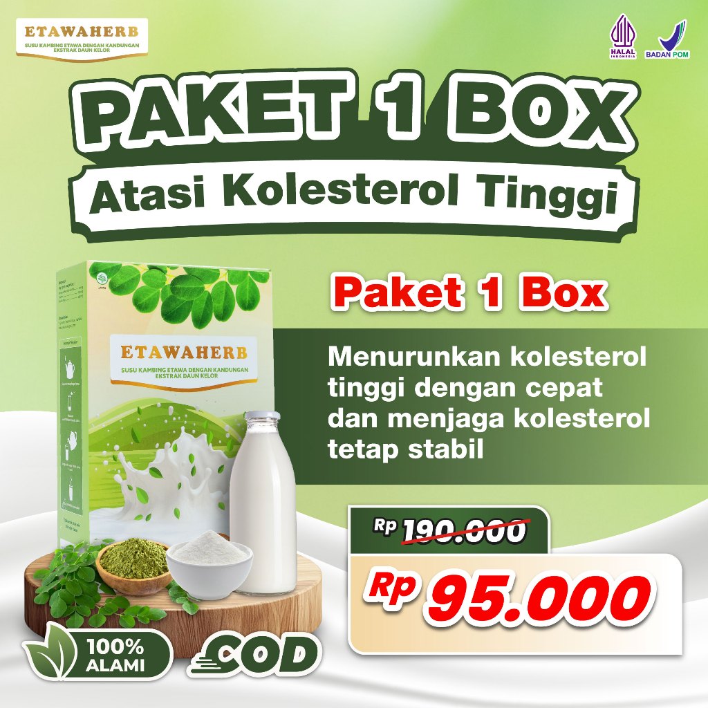 

Etawaherb - Susu Kambing Daun Kelor untuk Kolesterol | Obat Kolesterol Tinggi Alami, Penurun Kolesterol Aman BPOM, Susu Kolesterol Halal untuk Jantung Sehat, Minuman Herbal COD Tanpa Efek Samping