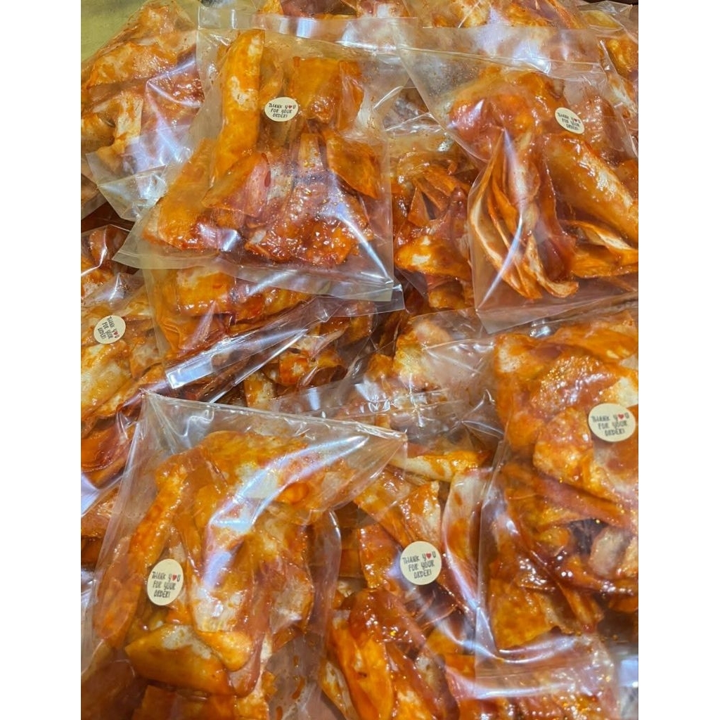 

keripik ubi pedas manis endul 1pack isi 3bks ukuran kurang lebih 250gr