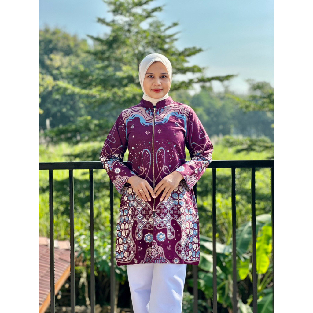 Tunik SAKURA BURGUNDY Bahan Katun Full Lapisan Tricot