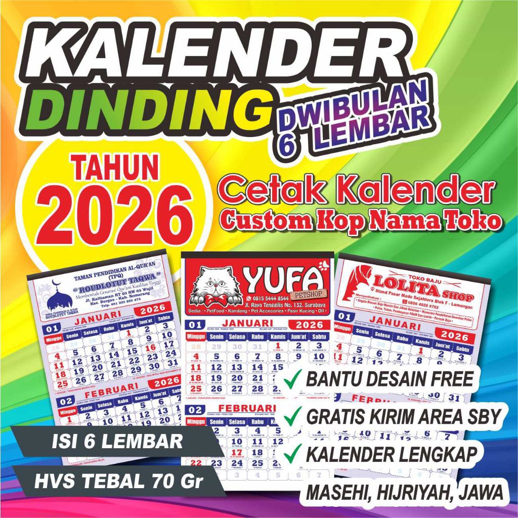

Kalender Kerja Dinding 2026 Tambah Nama Kop Toko Produk Usaha Kantor HVS