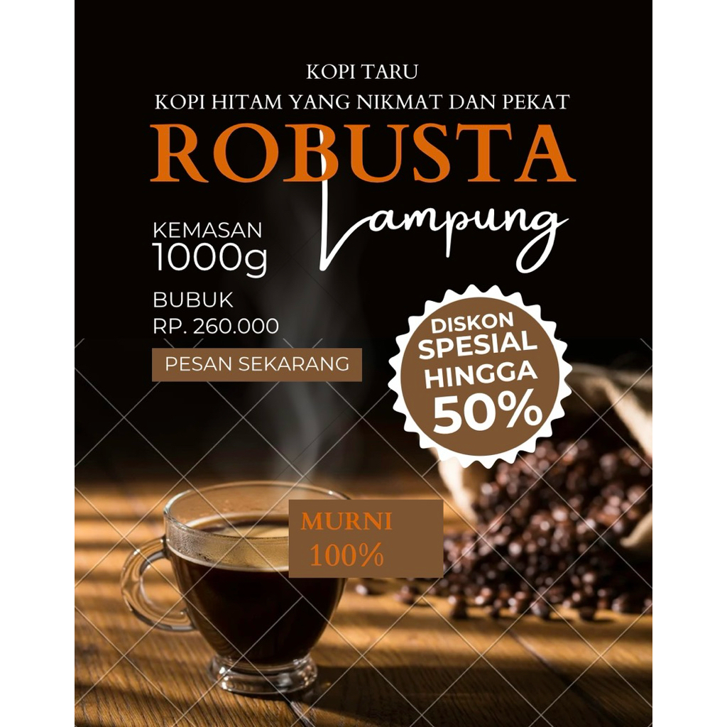

VarianGHAM 1KG ROBUSTA(KOPI ASLI SUMATERA)100%MURNI&PETIK MERAH