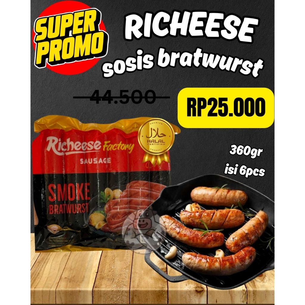 

RICHEESE FACTORY SAUSAGE SMOKE BRATWURST/ SOSIS BRATWURST 360GR ISI 6PCS PROMO!!