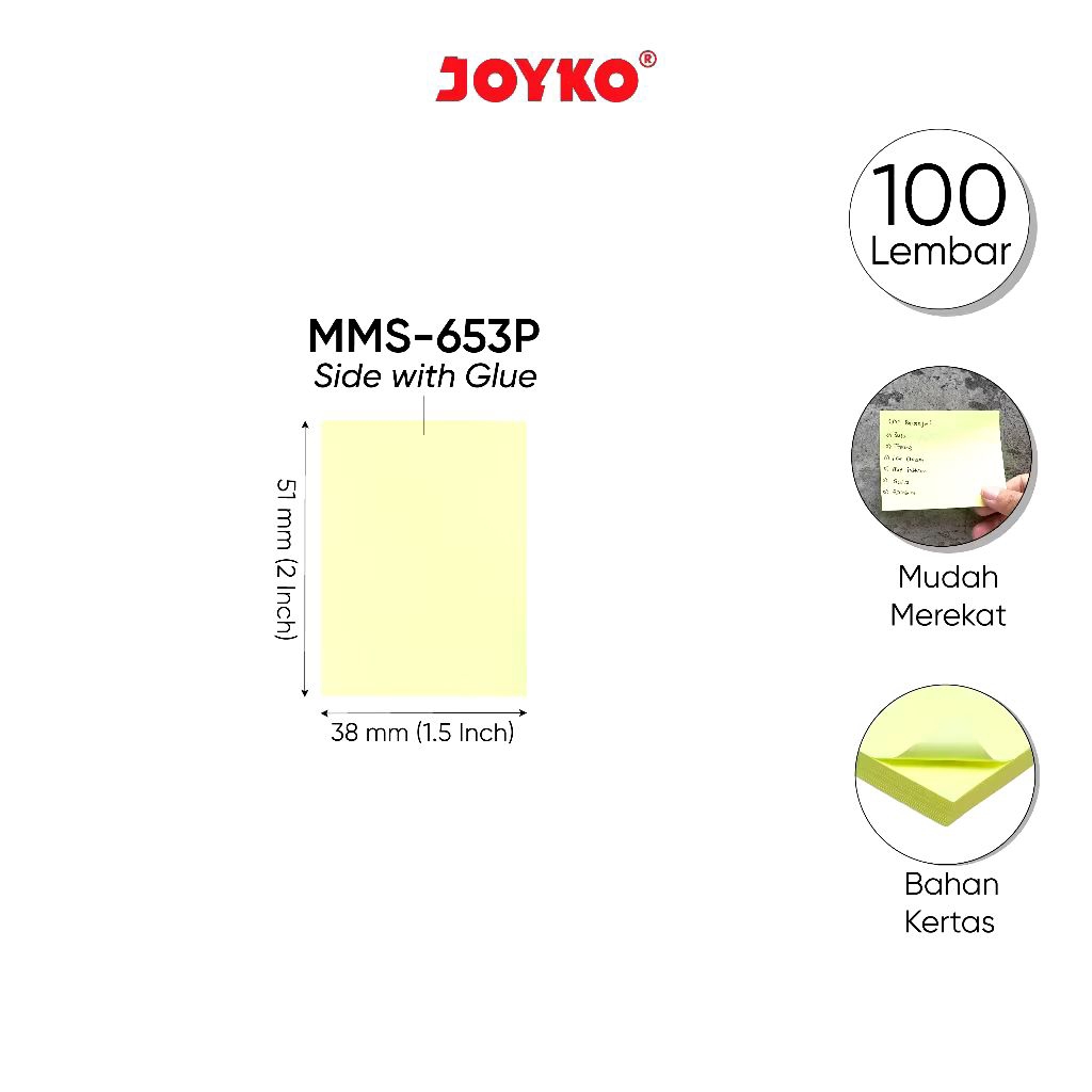 

Joyko MMS-653P | Memo Stick Soft Color | Kertas Memo 51mmX38mm | Tempel Sticky Note 2X1.5 | Post It