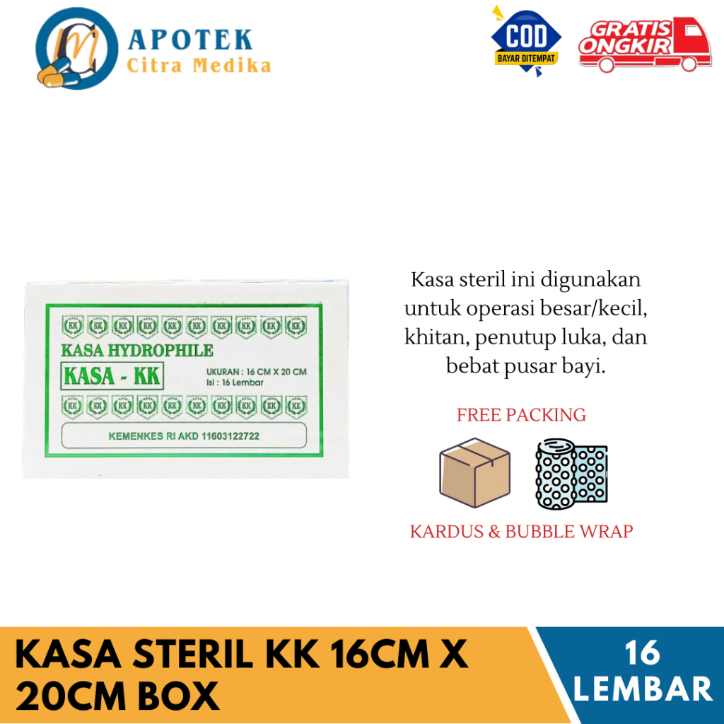 KASA STERIL (KK 16CM X 20 CM) - 1 KOTAK ISI 16 LEMBAR PENUTUP LUKA STERIL