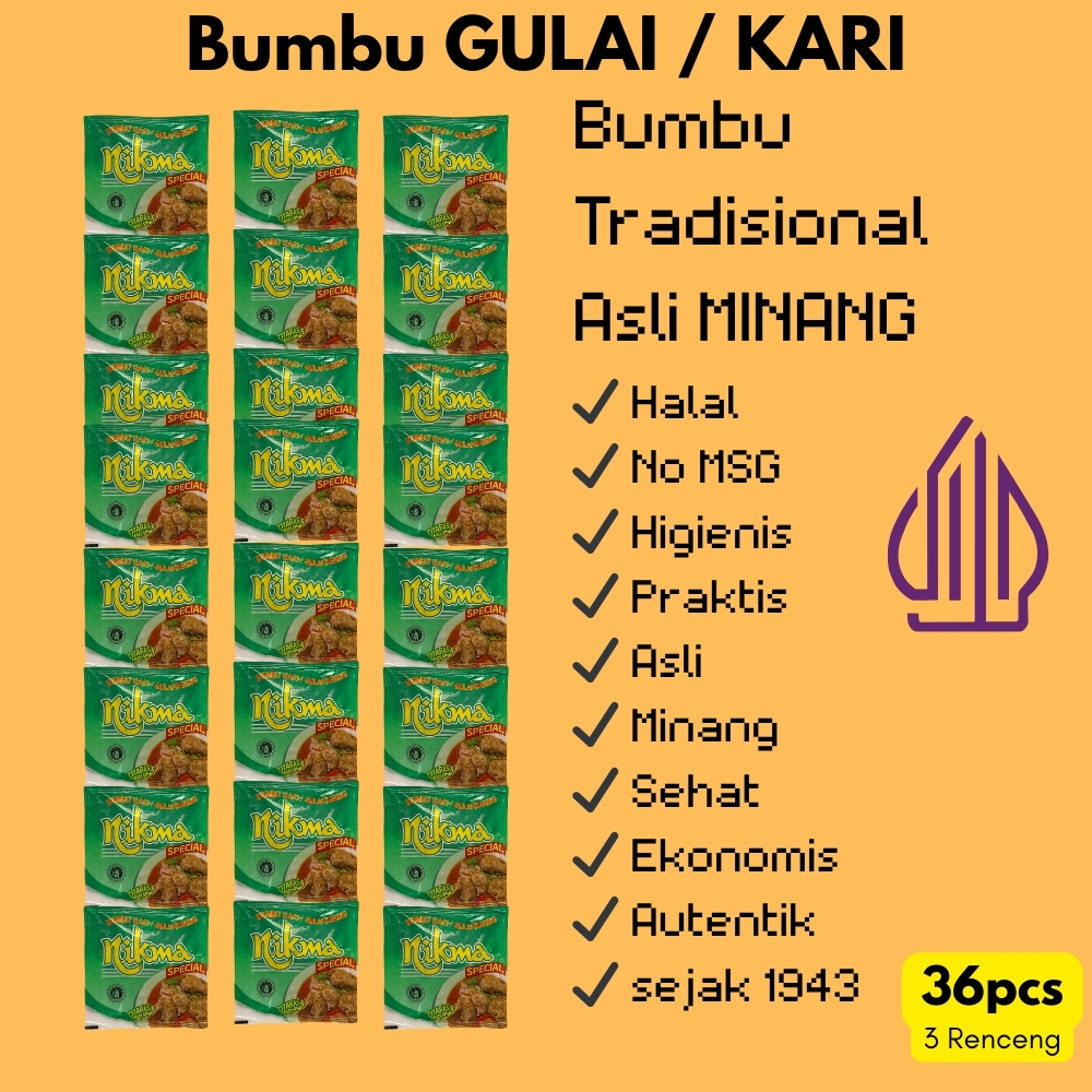 

Bumbu Instan NIKMA Gulai Kari 36 Sachet Hemat Halal Resep Tradisional Minang