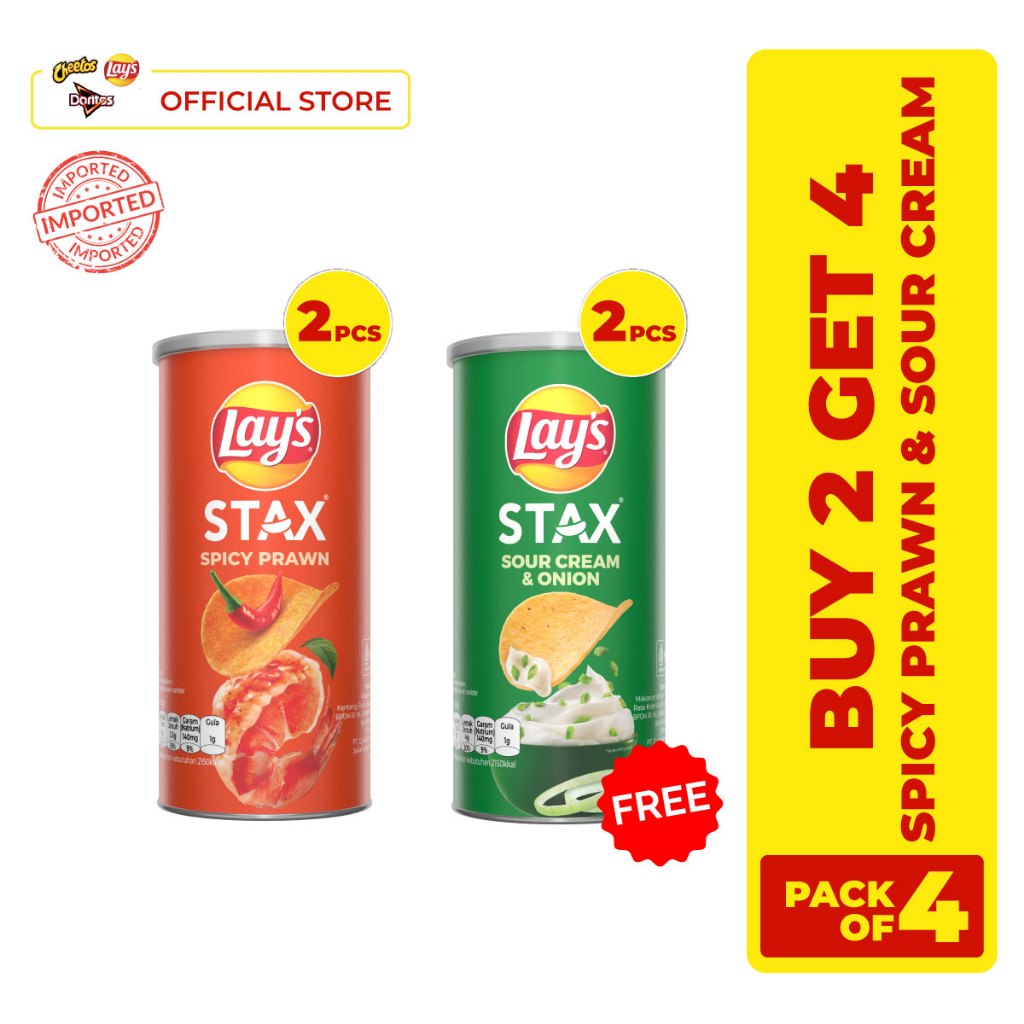 

BUY 2 GET 4 : Lay's Stax Spicy Prawn FREE Lay's Stax Sour Cream and Onion 70 gr