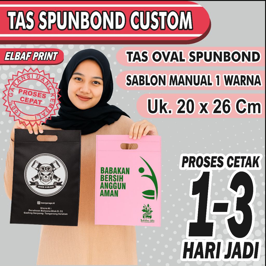 

Tas Spunbond Oval 20x26cm Sablon Custom FREE DESIGN