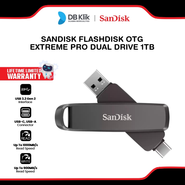 Sandisk Extreme Pro Dual Drive Flashdisk 1TB OTG USB 3.2 Gen 2 USB-C (SDDDE1-1T00-G46)