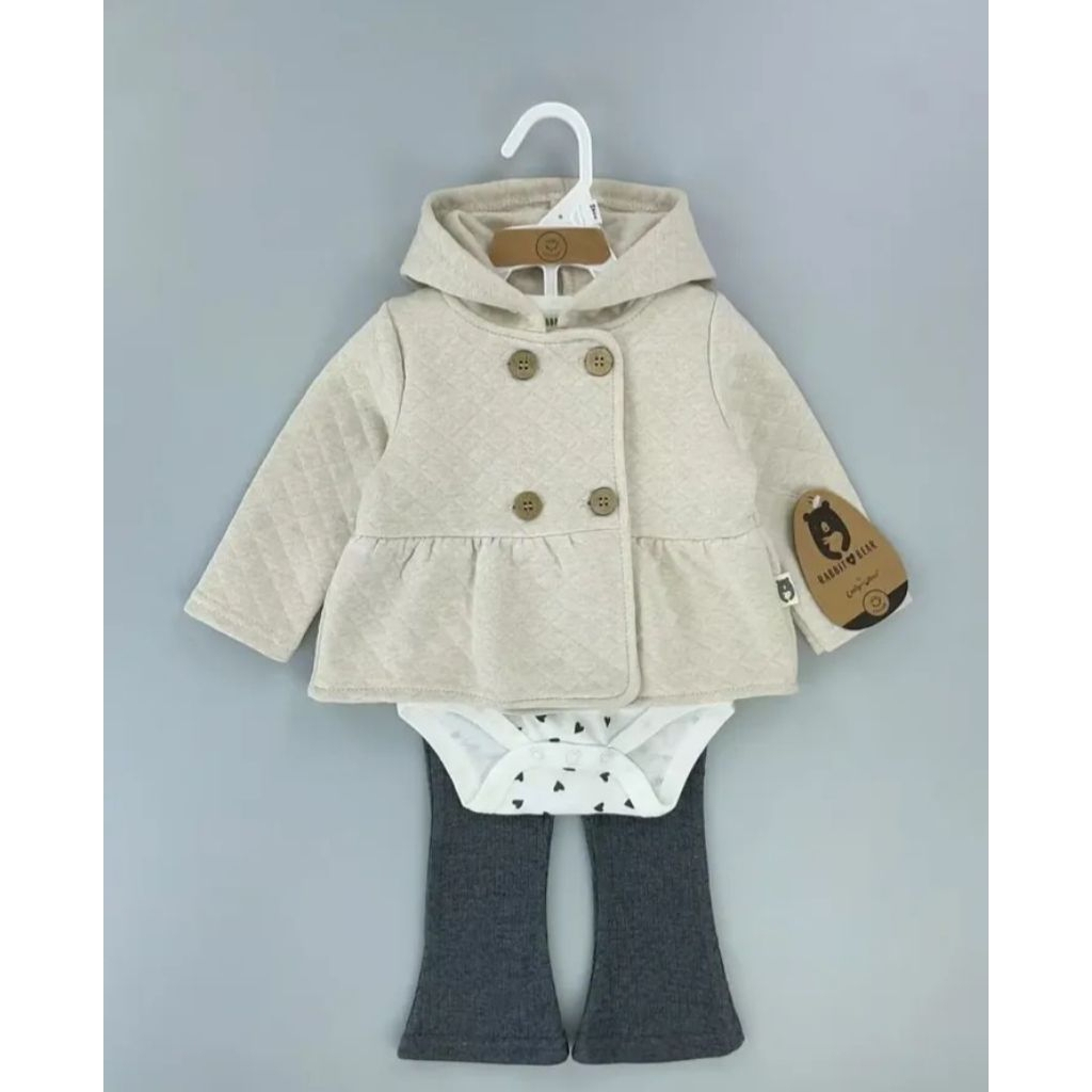 Set Baju Bayi 3in1 Jaket Jumper Celana Panjang Rabbit+Bear