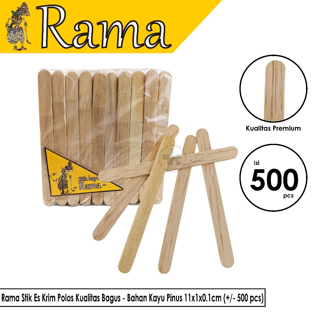 Rama Stik Es Krim Polos Kualitas Bagus - Bahan Kayu Pinus 11x1x0.1cm (+/- 500 pcs)
