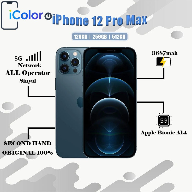 iPhone 12 Pro Max 128GB/256GB/512GB Second BEKAS ORIGINAL 100% MULUS NORMAL FULLSET Kondisi Perfect
