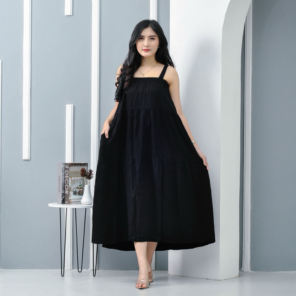Lavanya Dress polos Tali Satu Tanpa Lengan Bumil Busui Dress Pantai Rayon twill Tebal