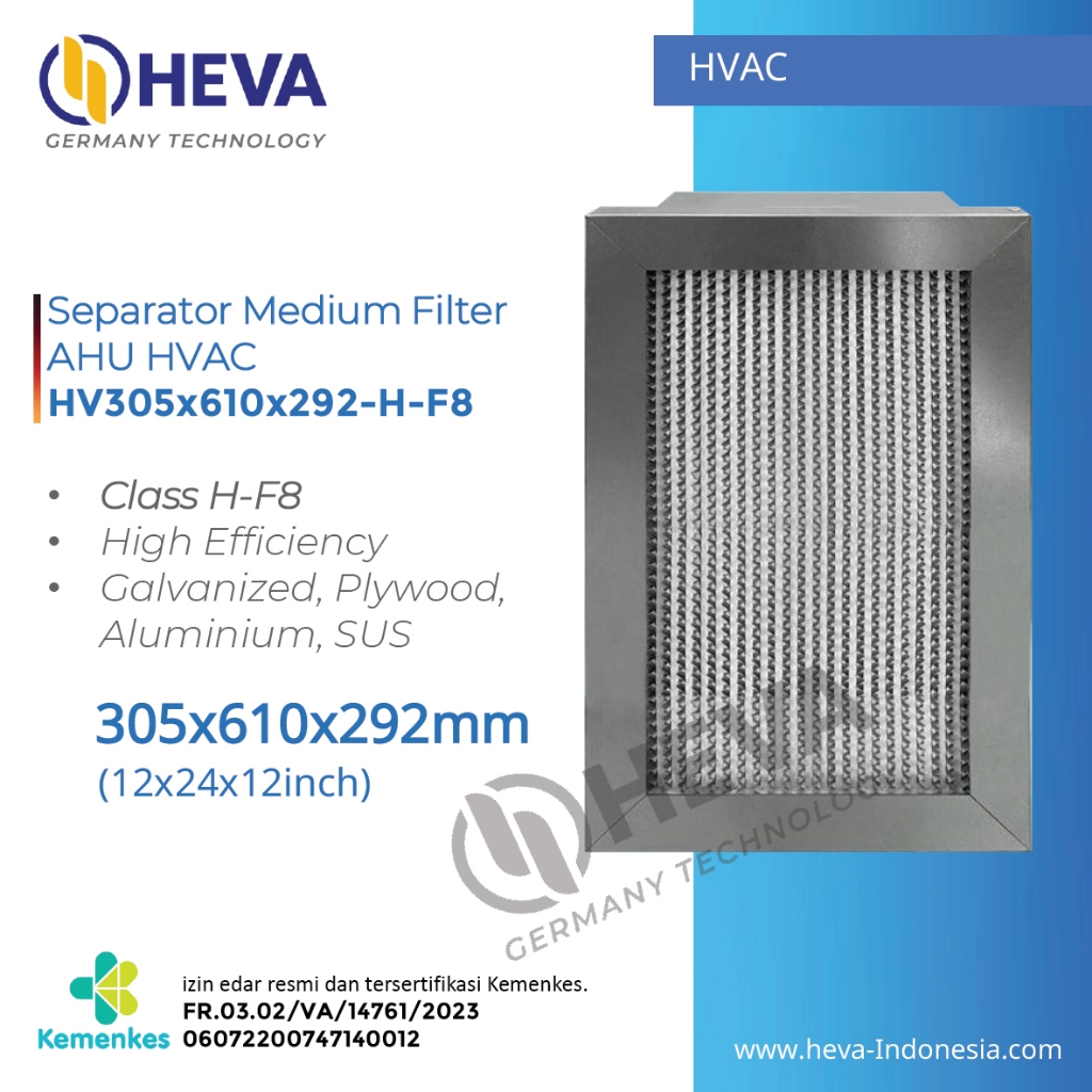 Separator Medium Filter Single Header AHU HVAC kelas F8 305x610x292 mm 12x24x12 inch | HEVA