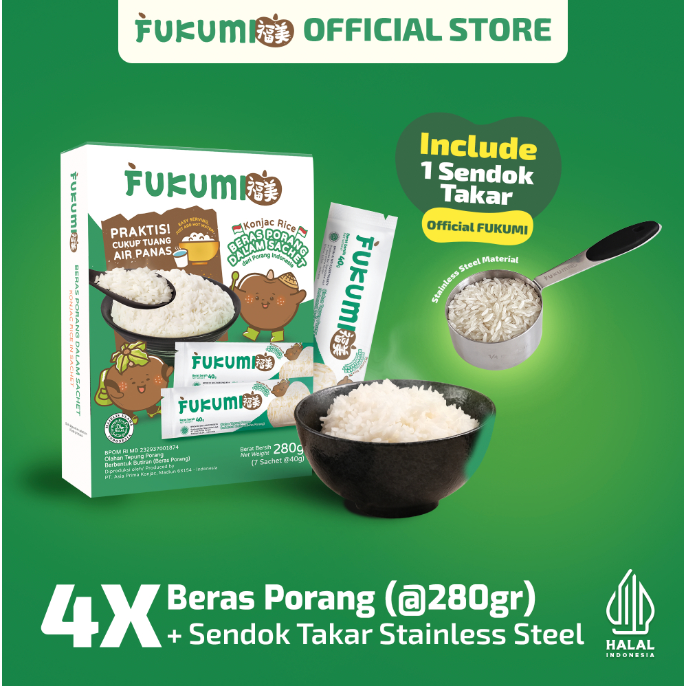 

FUKUMI Fit & Go! Bundle - 4 Box Sachet Beras Porang & 1 Sendok Takar Stainless Steel (Silver)