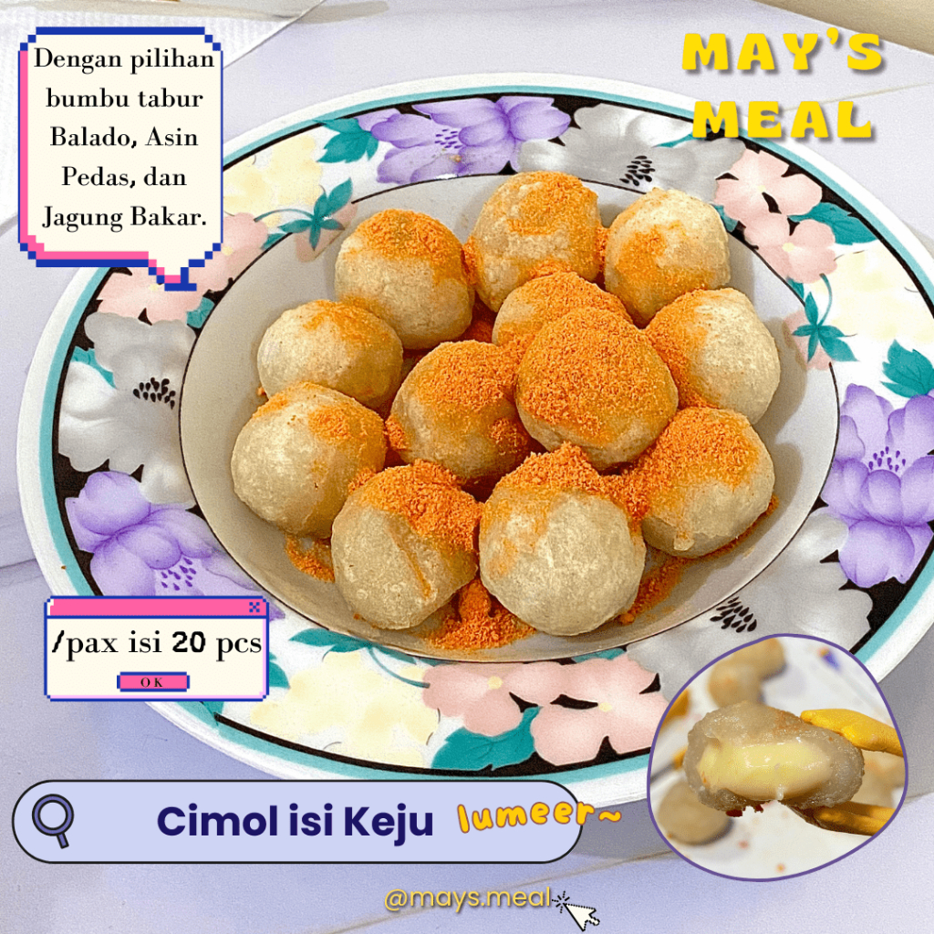 

CIMOL KEJU MELTED FROZEN ISI 20 PCS ANTI MELETUS | Cimol isi Cheese Melt by May's Meal dengan Pilihan Bumbu Tabur Balado, Asin Pedas dan Jagung Bakar | Cimol Keju Viral Khas Bandung | bukan mozzarella mozarella