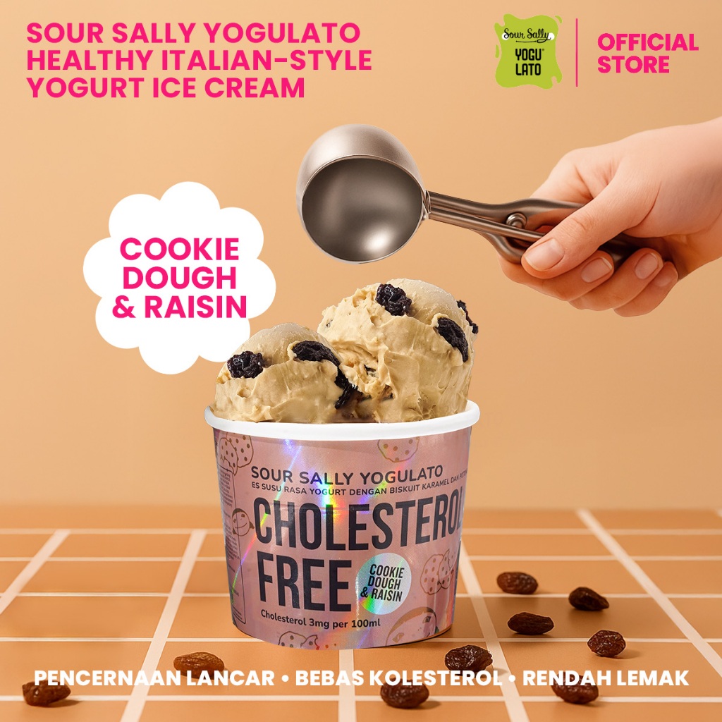 

Sour Sally Yogulato Cookie Dough & Raisin 100ml | Es Krim Yogurt Sehat