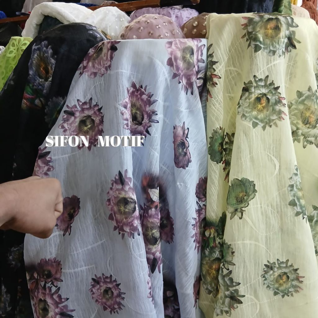 Kain bahan sifon motif bunga / Kain sifon import