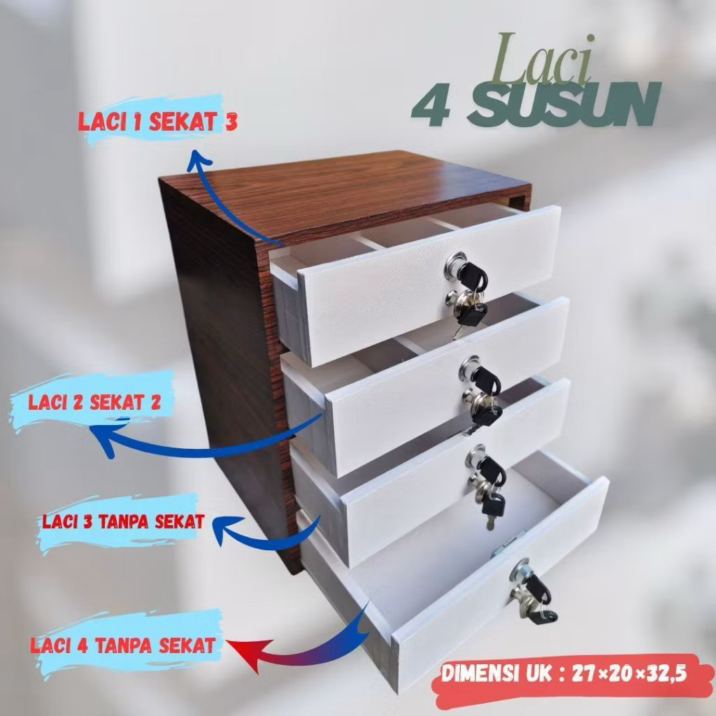 Laci Uang Susun Kayu Minimalis 4 Tingkat dengan Kunci Aman Laci Penyimpanan Kasir / Laci Keamanan Ua