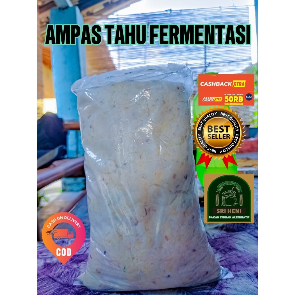 AMPAS TAHU FERMENTASI SEMI KERING - Pakan Ternak Ayam Entok Kambing Sapi 1Kg