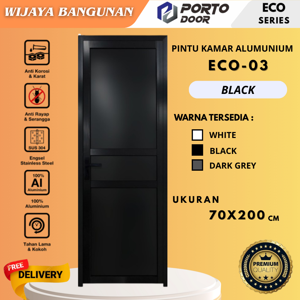 PORTO DOOR PINTU ALUMINIUM / ALUMUNIUM ECO-03 70X200CM ACP / PINTU KAMAR MANDI / PINTU WC / PINTU TO