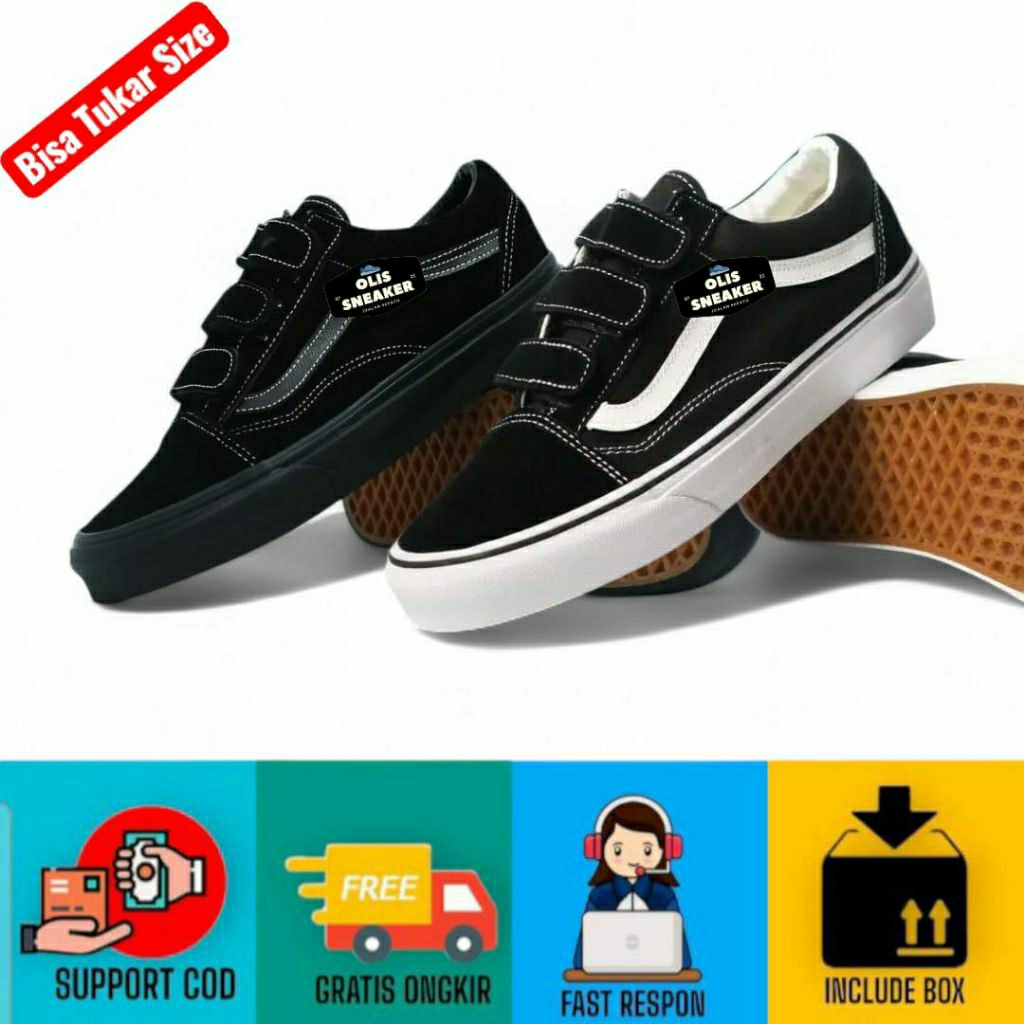 Bisa Bayar Ditempat Sepatu Sneaker Hitam Polos Putih Sekolah Tanpa Tali Kasual Pria Wanita SMP SMA M