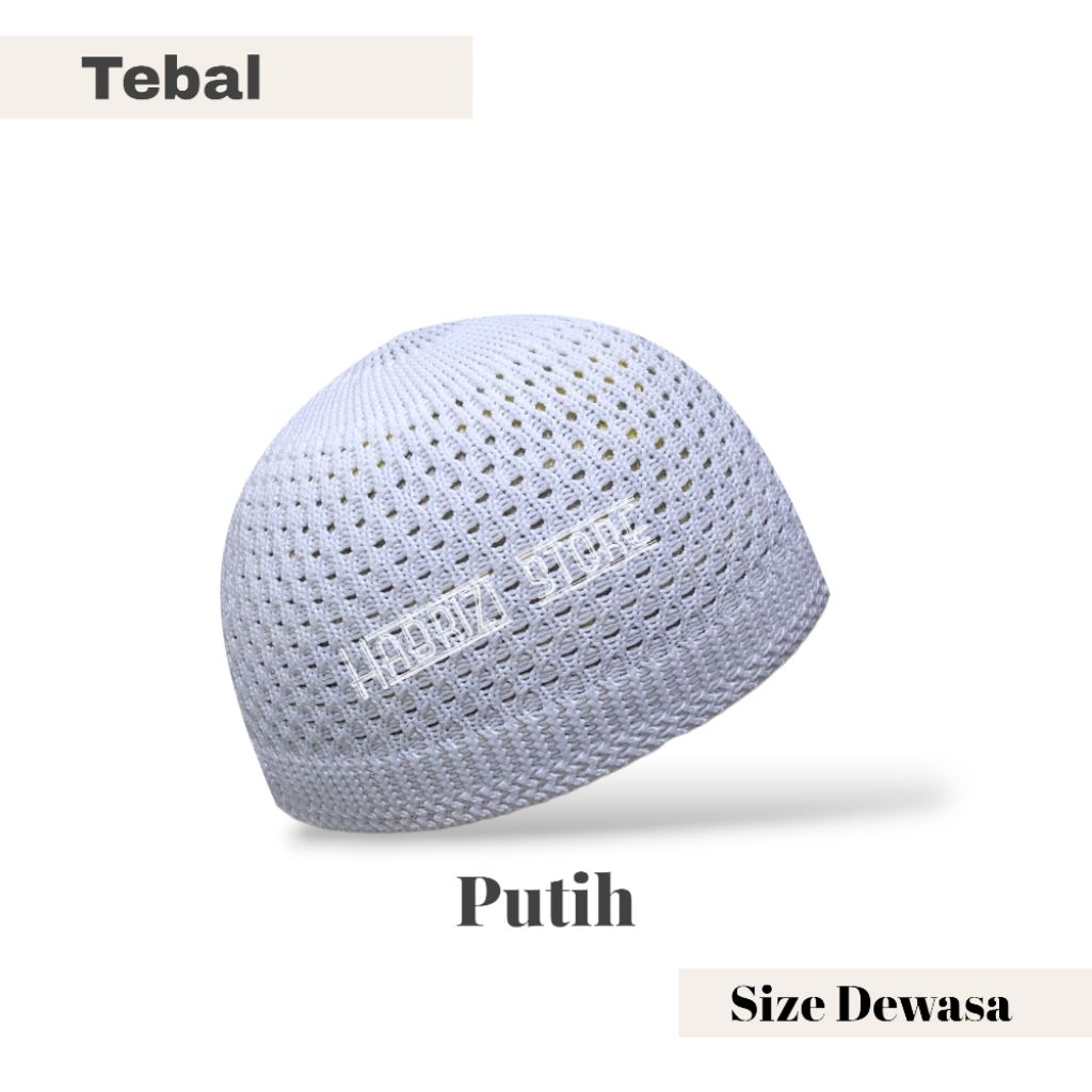 peci rajut dewasa / peci haji / peci rajut putih  / kopiah rajut / peci rajut polos tebal