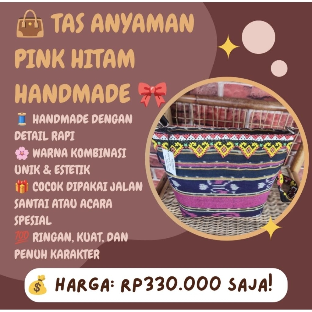 Tas Anyaman Pink Hitam - Khas Dayak Kalimantan Timur