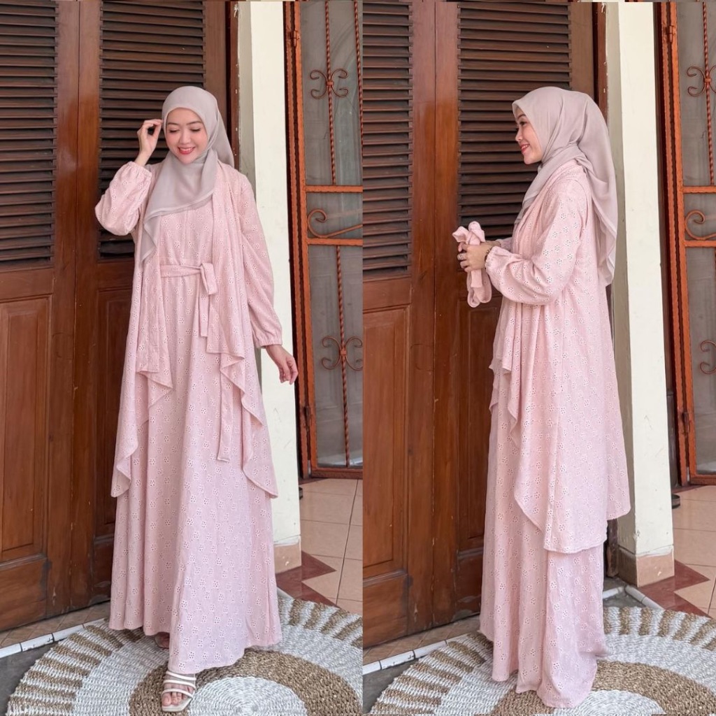 Awet Joley Cloth - Rishna Dress Dan Outer 2In1 Outfit Simple Lepas Pasang Baju Busui Gamis Outfit