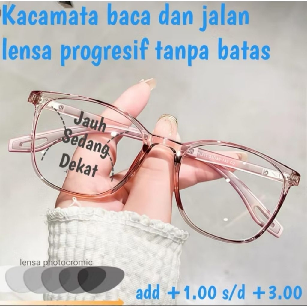 Kacamata baca plus Progresive (Baca dan jalan) Lensa photocromic frame 81309 cowok dan cewek |kacama