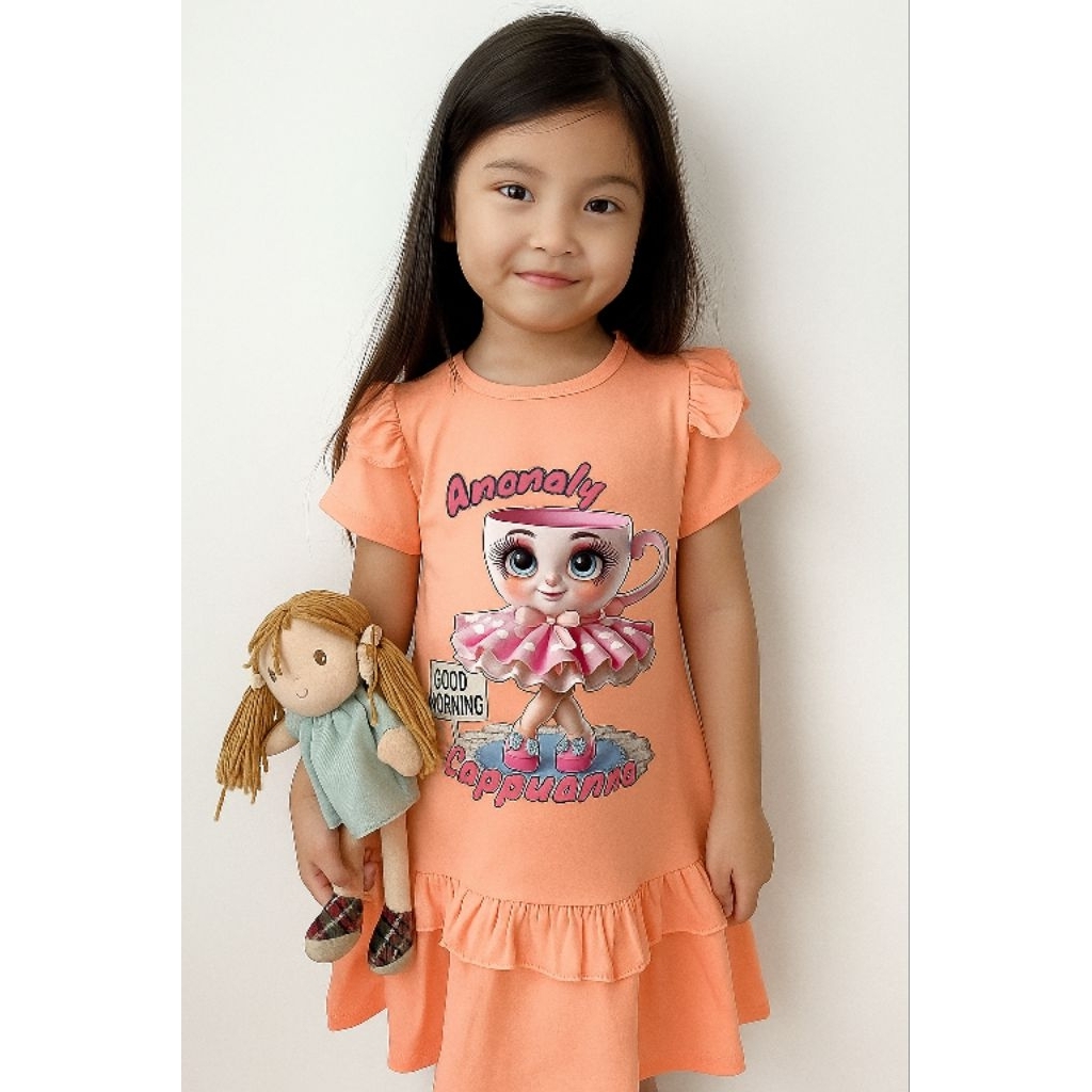 Dress Anak Perempuan Motif Karakter anomaly Baju gaun Anak Cewek lengan pendek bahan Katun Adem Mode