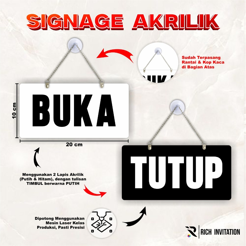 SIGNAGE AKRILIK BUKA TUTUP - AKRILIK PAPAN GANTUNG BUKA TUTUP OPEN CLOSE BOLAK BALIK - READY STOCK
