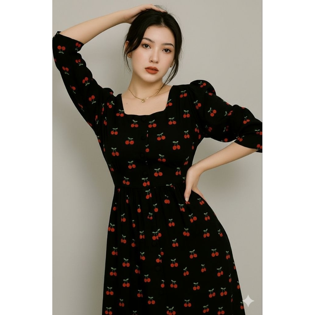 Cerisette Noire-Daster Wanita Rayon Premium Busui Depan Baju Tidur Daster Kekinian 2025 Lengan Karet