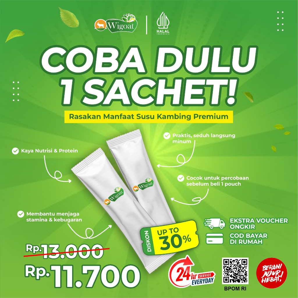 

Wigoat Susu Kambing Etawa plus Herbal Promo 1 Sachet + Ekstra Ongkir