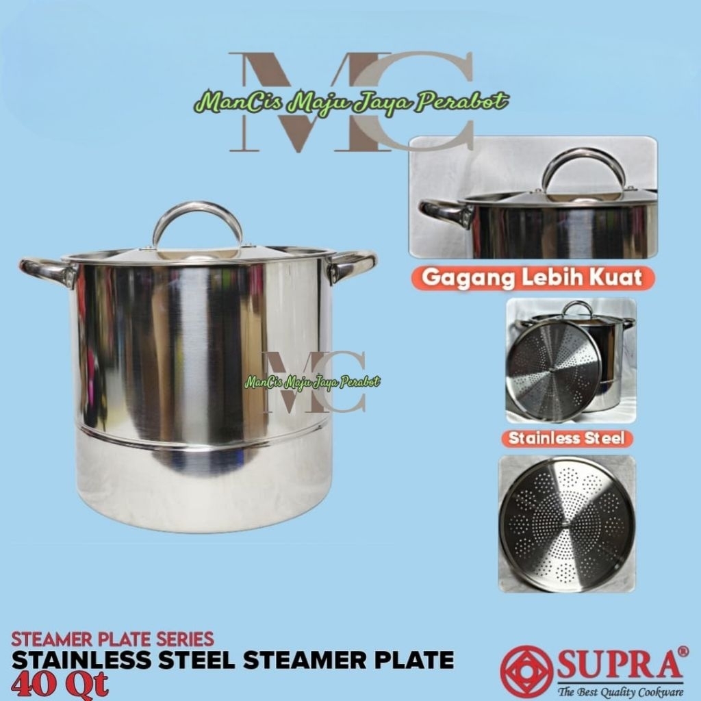 panci SUPRA STOCK POT WSP 40 QT with steamer plate stainless steel panci dandang