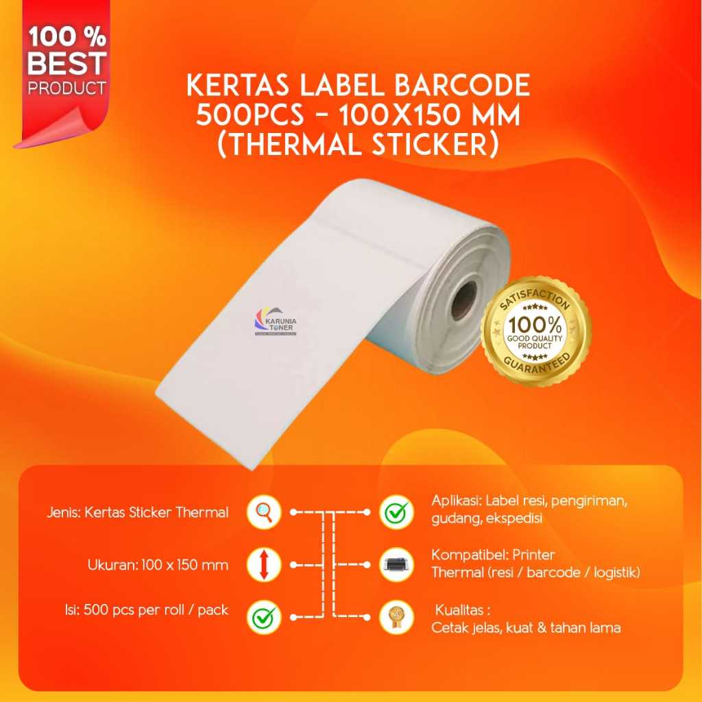 

500pcs LABEL BARCODE 100 X 150 mm KERTAS STICKER THERMAL 100x150 RESI