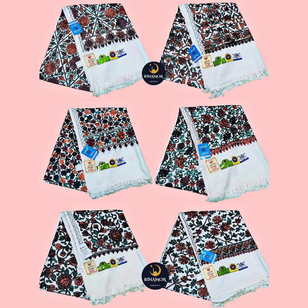 Sorban Sulam Bordir Almas Kashmiri Putih Kembang 3555 Uk. 224cm x 95cm