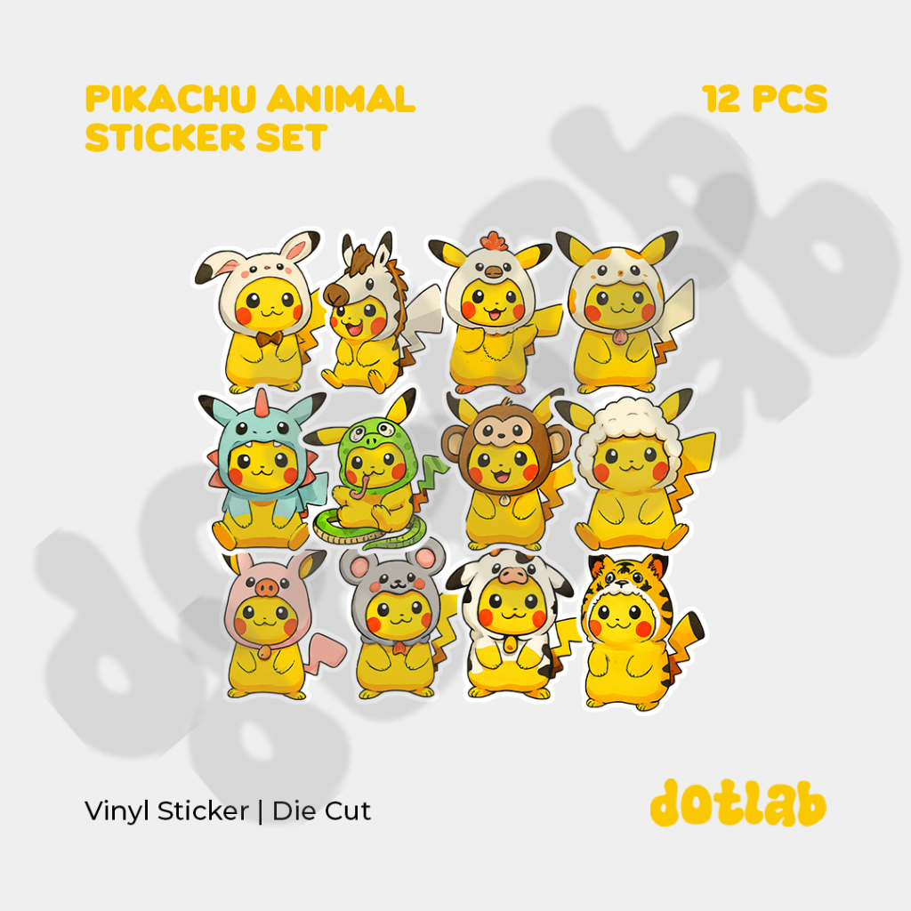 

DOTLAB STICKER PACK PIKACHU ANIMAL SET (12 PCS) | Sticker Tumbler | Stiker Laptop Koper Helm