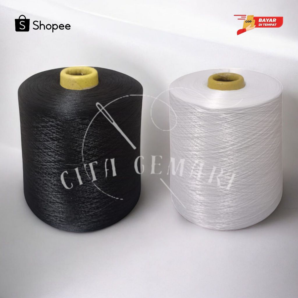BENANG OBRAS POLYESTER 800GRAM HITAM/PUTIH | BENANG POLYESTER 150/48 | POLYESTER