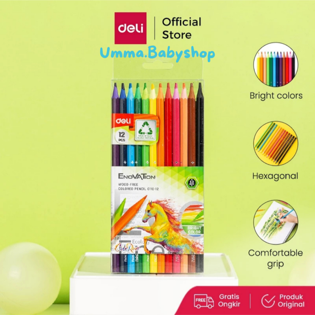 

Umma.Edutoys Deli Pensil Warna / Colored Pencil 12 Warna 3.0mm Lead EC110