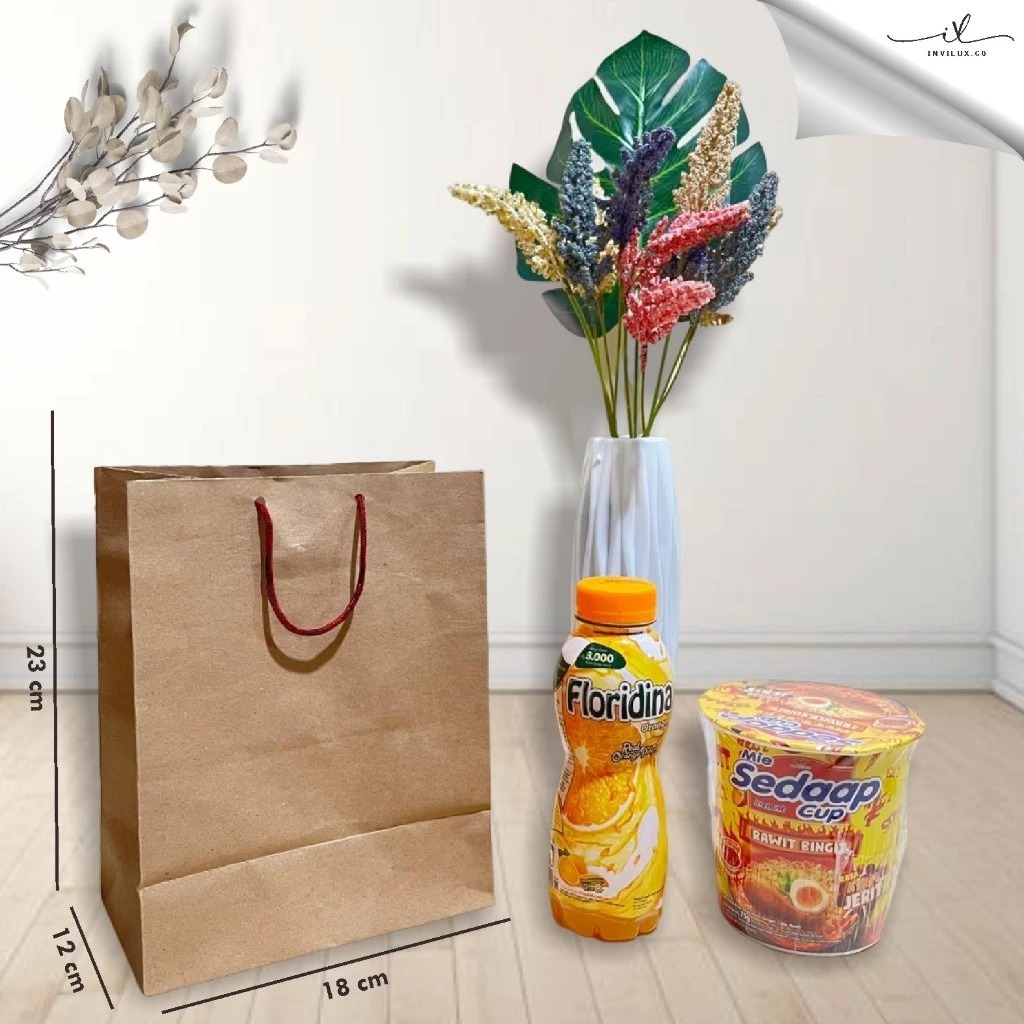 

[12 PCS] PAPER BAG POLOS /MOTIF READY STOK –TAS SOUVENIR HAJATAN AESTHETIC – KRAFT UK 18x25x10