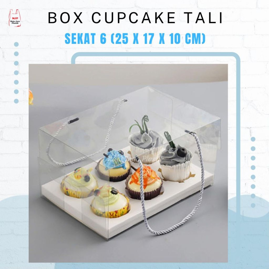 Kotak Mika Cupcake & Muffin Transparan Isi 2–6 – Box Puding / Snack dengan Tali Handle/hampers natal