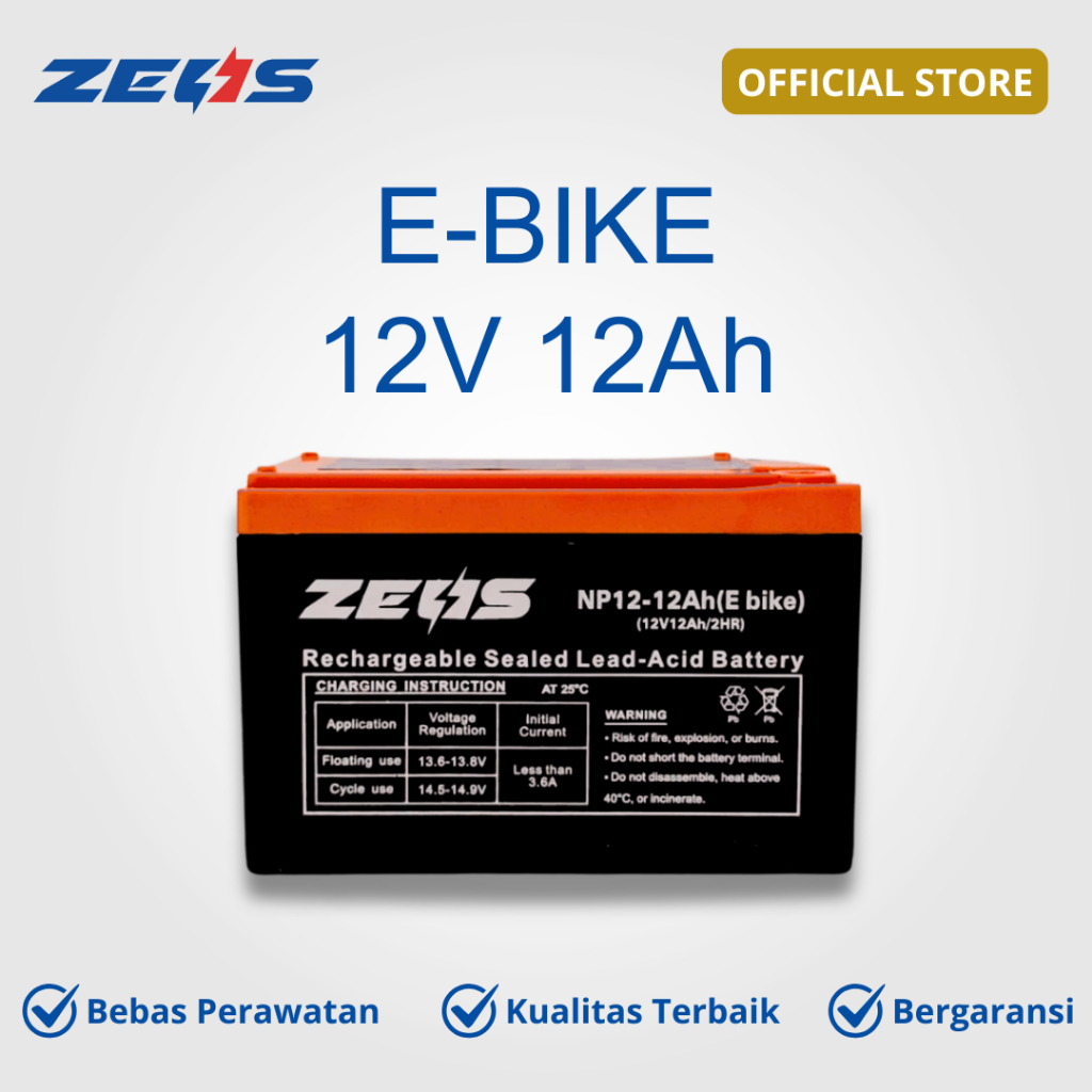 Aki Selis Sepeda Listrik Murai VRLA 12v 12Ah E-BIKE / 12v12ah E-BIKE Zeus Baterai Kering 6 DZM 12