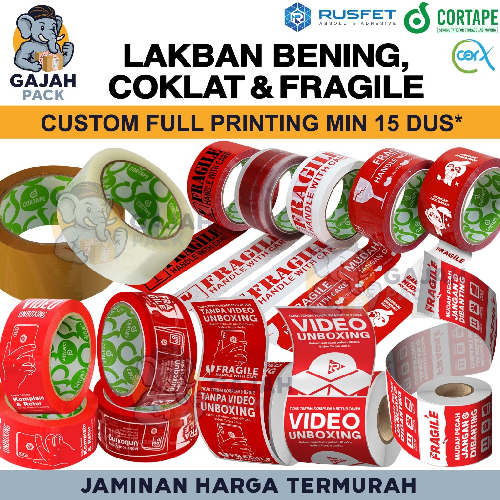 

Lakban Bening Coklat Fragile Isolasi Stiker Opp Tape Perekat Packing Premium Termurah CORTAPE RUSFET CORX /SATUAN